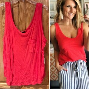 Gibson x Hi Sugarplum! Summerland Scooped Neck Pocket Tank Top Hot Orange Sz‎ 2X